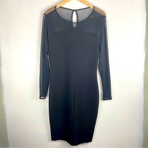 Calvin Klein Mesh Long Sleeve‎ Textured Fitted Bodycon Mini Dress Black Size 8